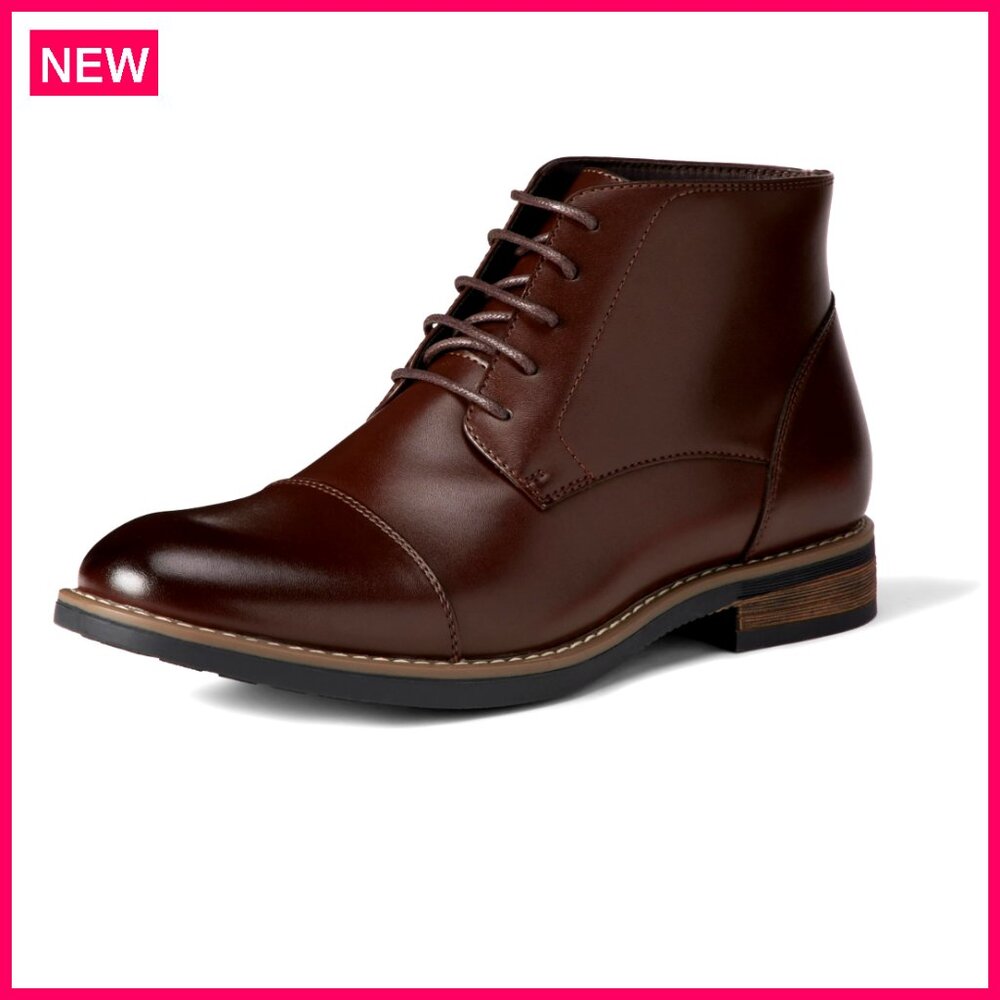 Men's Cap Toe Ankle Dress Boots, Faux Leather, Lace Up Closure, Non-Slip Sole